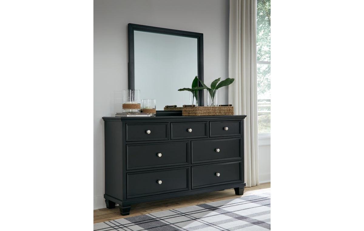 Lanolee Queen Panel Bed with Mirrored Dresser and Chest