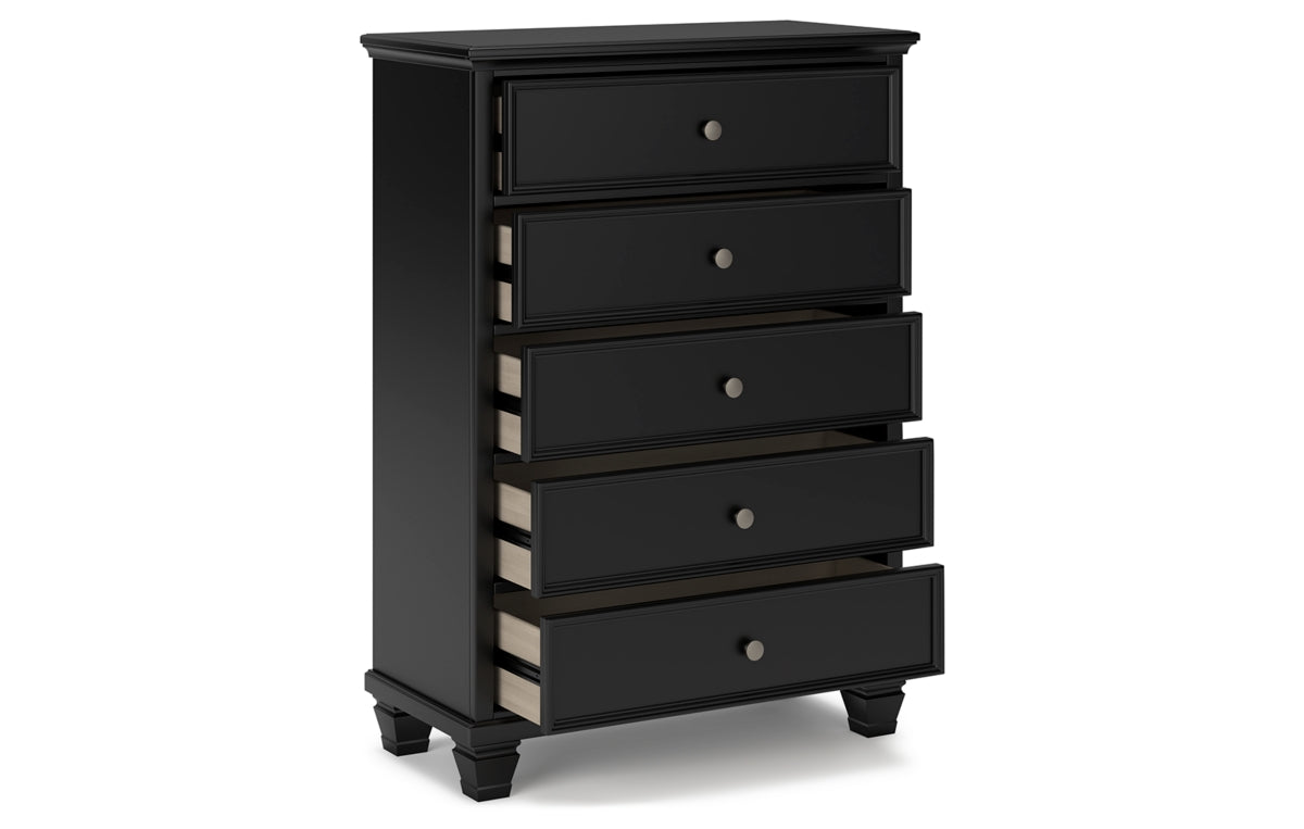 Lanolee Twin Panel Bed with Mirrored Dresser and Chest