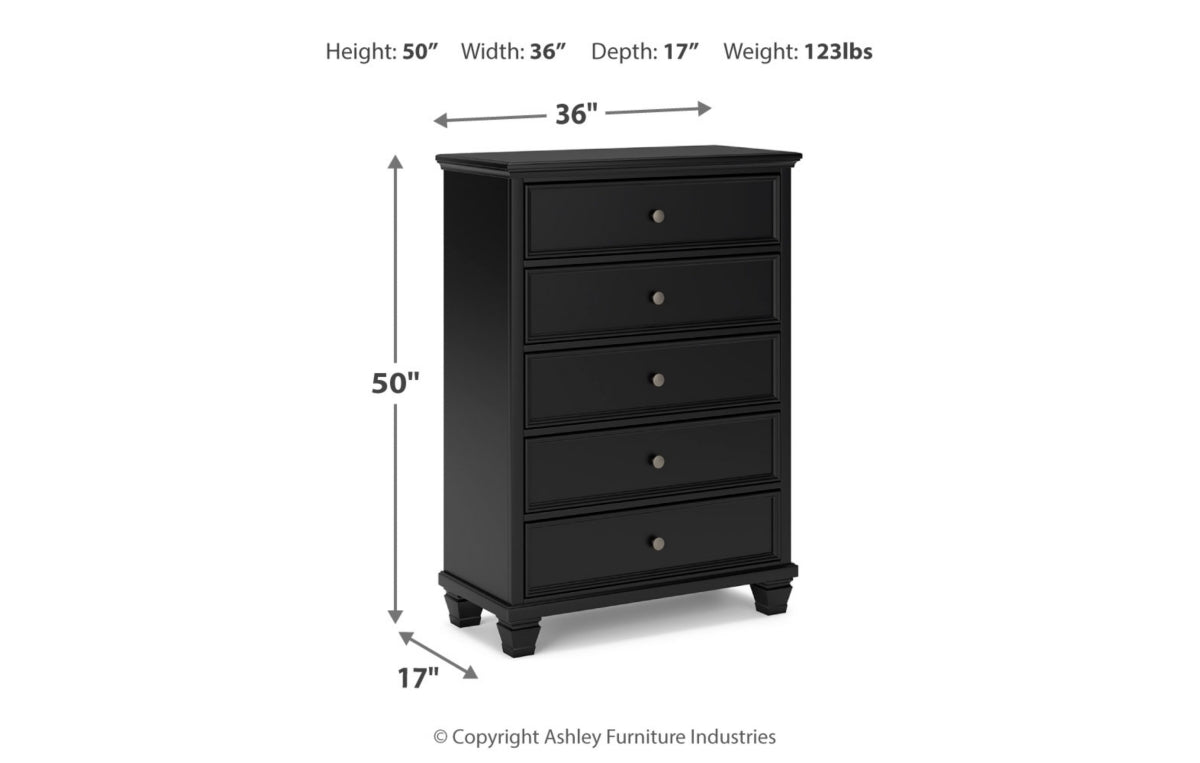 Lanolee King Panel Bed with Mirrored Dresser, Chest and Nightstand