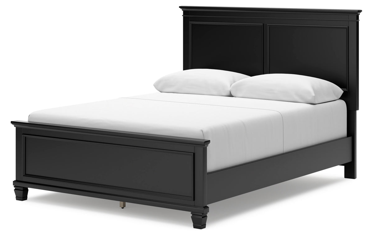 Lanolee Queen Panel Bed with Mirrored Dresser and Chest