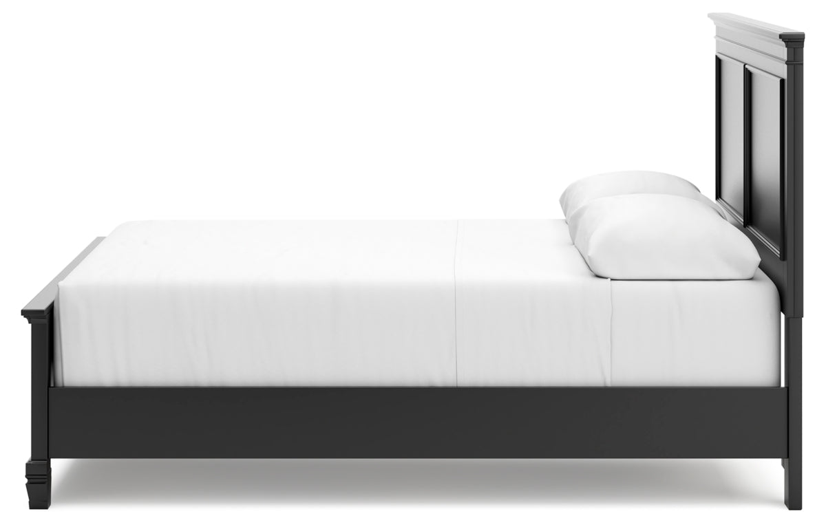Lanolee Queen Panel Bed with Mirrored Dresser, Chest and Nightstand