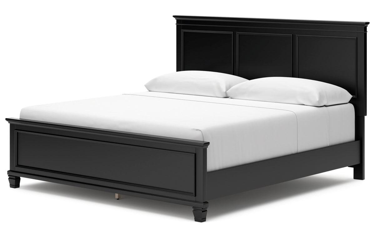 Lanolee King Panel Bed with Mirrored Dresser and Nightstand