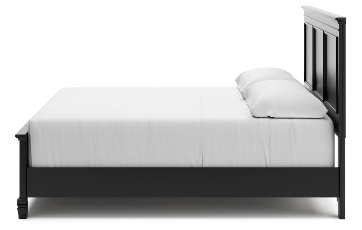 Lanolee King Panel Bed with Mirrored Dresser, Chest and Nightstand