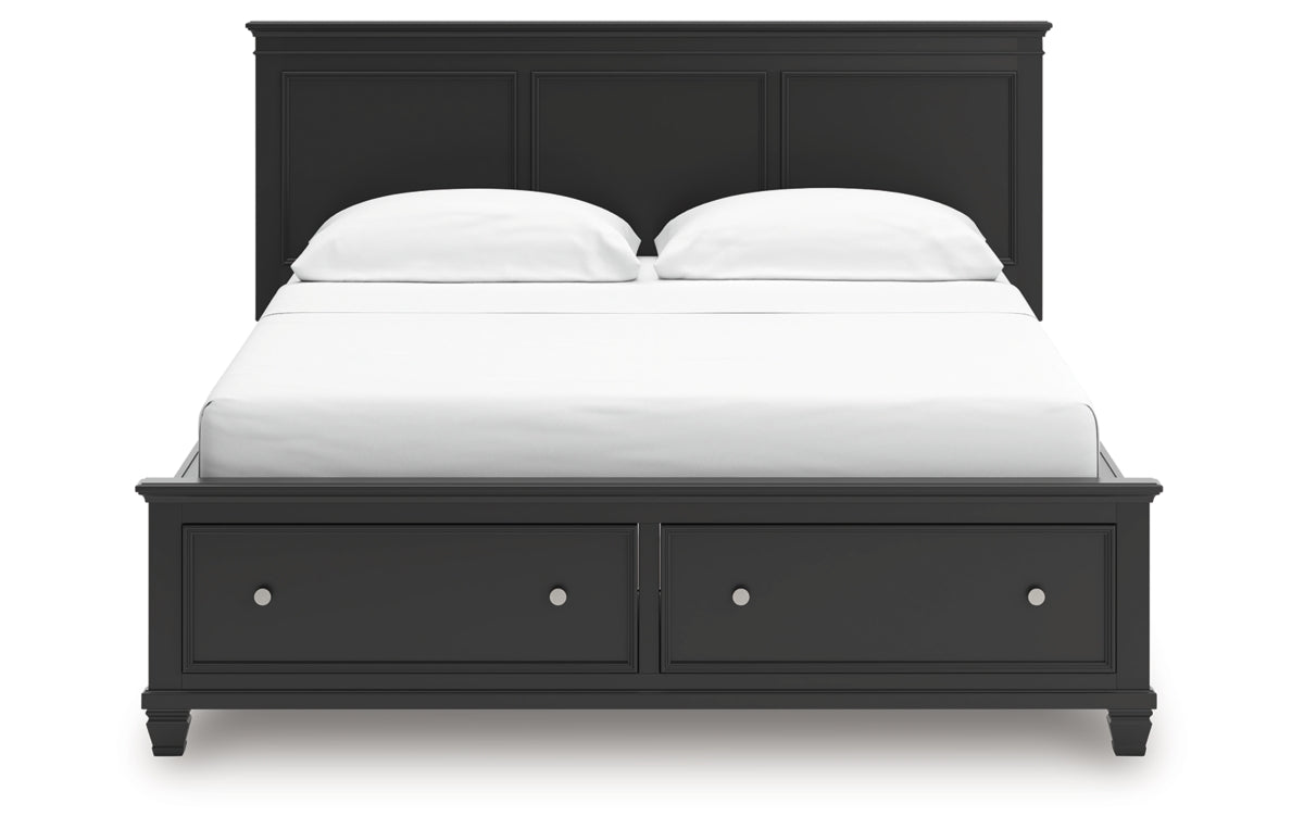 Lanolee California King Panel Storage Bed, Dresser, Mirror and Nightstand