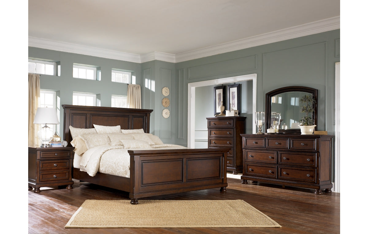 Porter California King Panel Bed with Mirrored Dresser and Chest