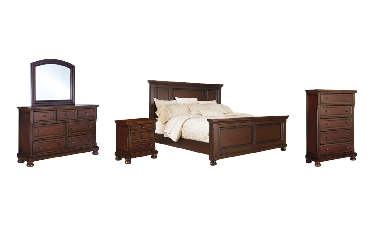 Porter California King Panel Bed with Mirrored Dresser, Chest and Nightstand
