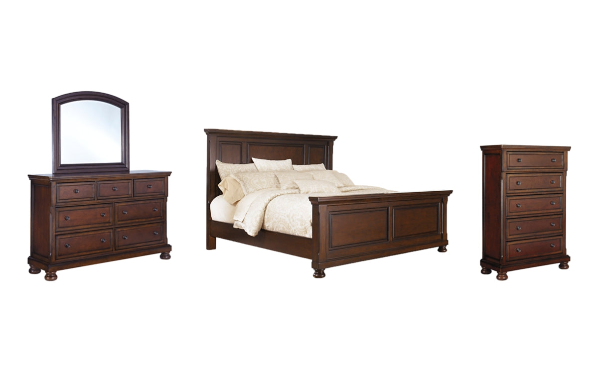 Porter California King Panel Bed with Mirrored Dresser and Chest