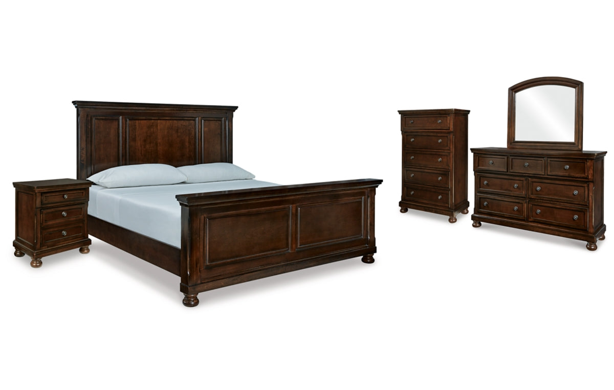 Porter King Panel Bed with Mirrored Dresser, Chest and Nightstand