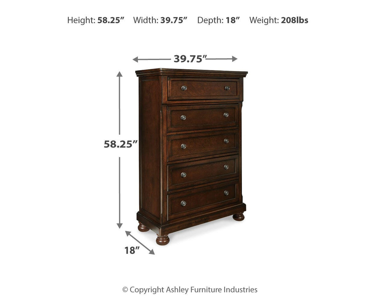 Porter California King Panel Bed with Mirrored Dresser and Chest