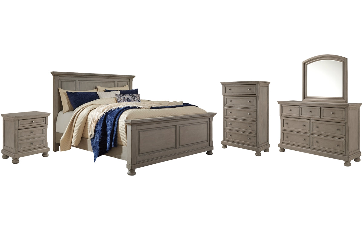 Lettner Queen Panel Bed with Mirrored Dresser, Chest and Nightstand