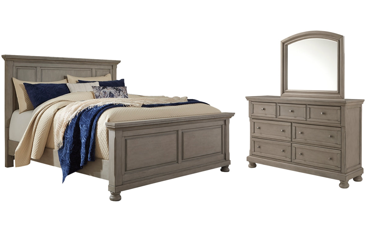 Lettner California King Panel Bed with Mirrored Dresser