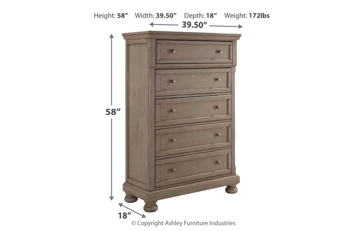 Lettner Queen Sleigh Bed with 2 Storage Drawers with Mirrored Dresser, Chest and Nightstand