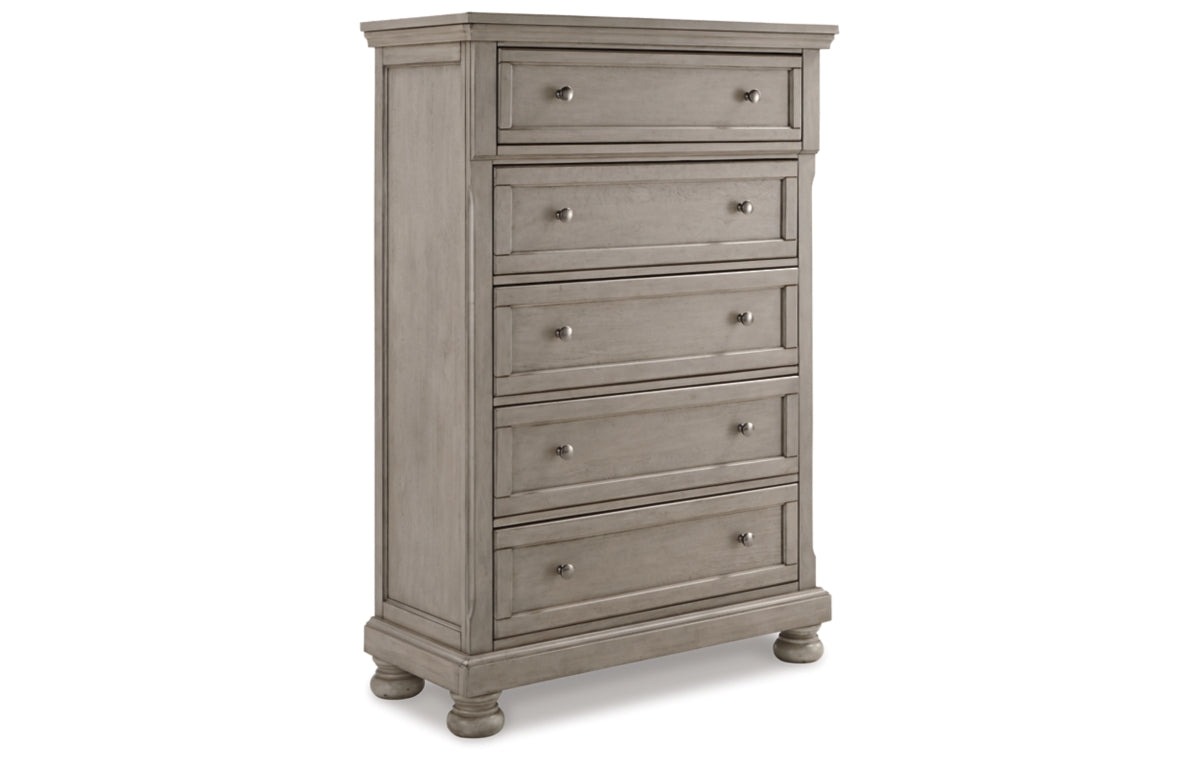 Lettner California King Sleigh Bed with Mirrored Dresser, Chest and Nightstand