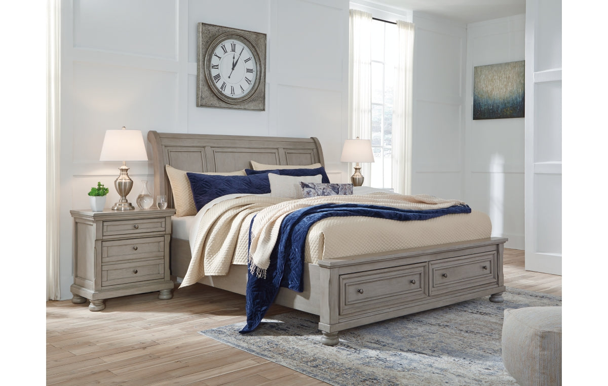Lettner King Sleigh Bed with 2 Storage Drawers