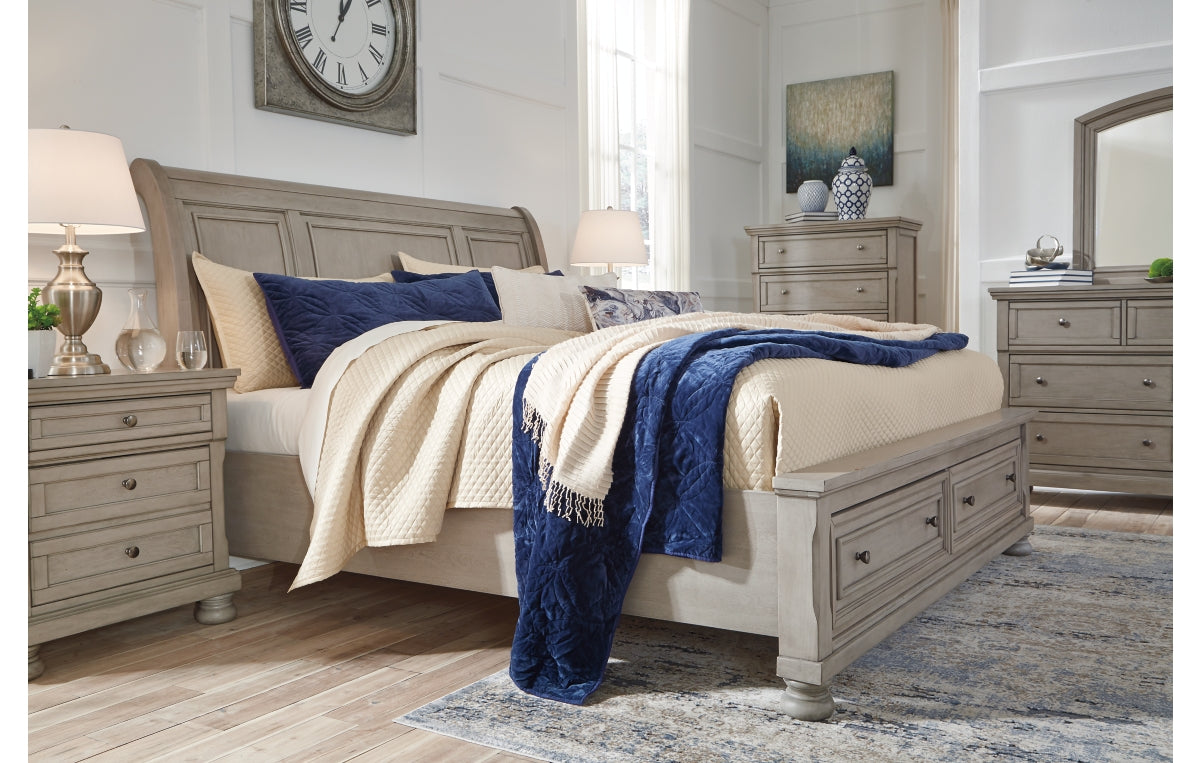 Lettner King Sleigh Bed with 2 Storage Drawers
