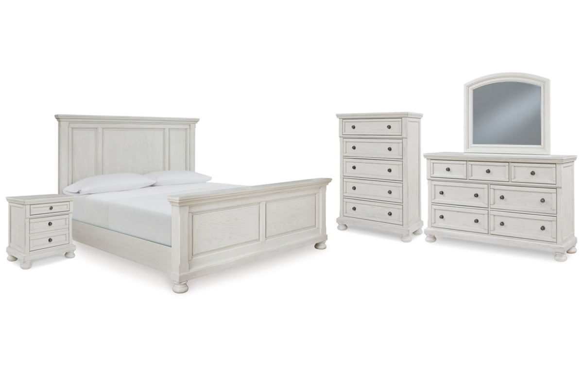 Robbinsdale Queen Panel Bed with Mirrored Dresser, Chest and Nightstand