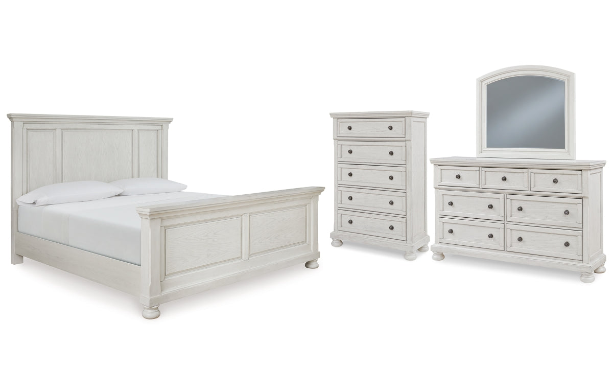 Robbinsdale Queen Panel Bed with Mirrored Dresser and Chest