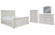 Robbinsdale California King Panel Bed with Mirrored Dresser and Chest