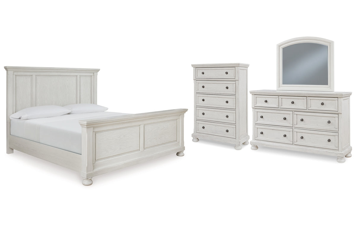 Robbinsdale King Panel Bed with Mirrored Dresser and Chest