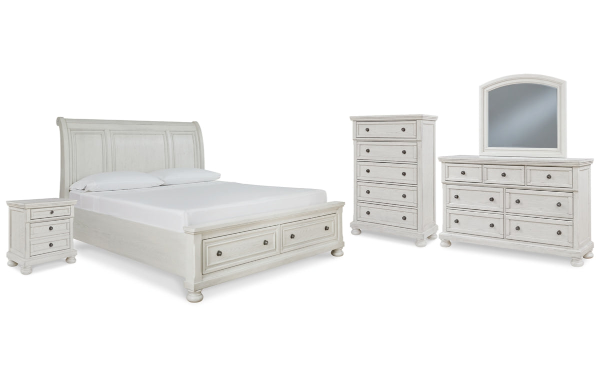 Robbinsdale Queen Sleigh Bed with Storage with Mirrored Dresser, Chest and Nightstand