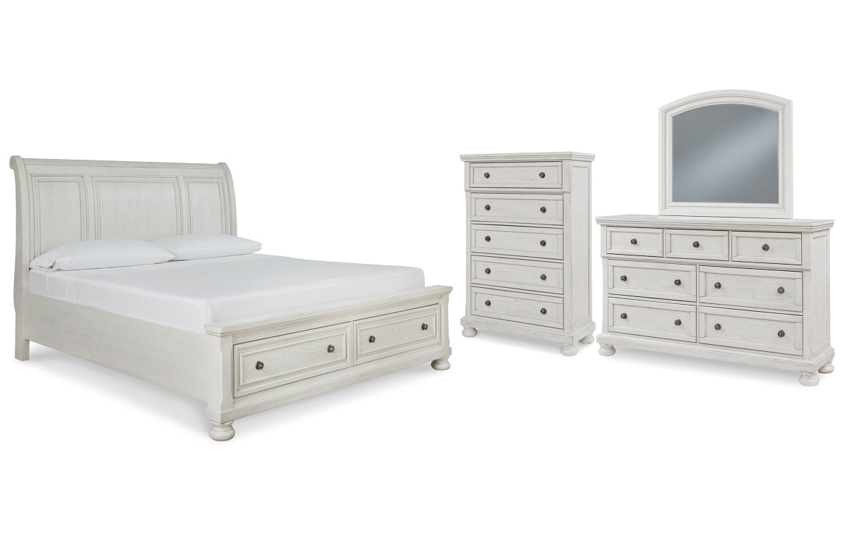 Robbinsdale Queen Sleigh Bed with Storage with Mirrored Dresser and Chest