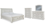 Robbinsdale Queen Sleigh Bed with Storage with Mirrored Dresser and Chest