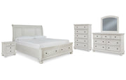 Robbinsdale California King Sleigh Bed with Storage with Mirrored Dresser, Chest and Nightstand