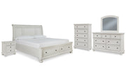 Robbinsdale King Sleigh Bed with Storage with Mirrored Dresser, Chest and Nightstand