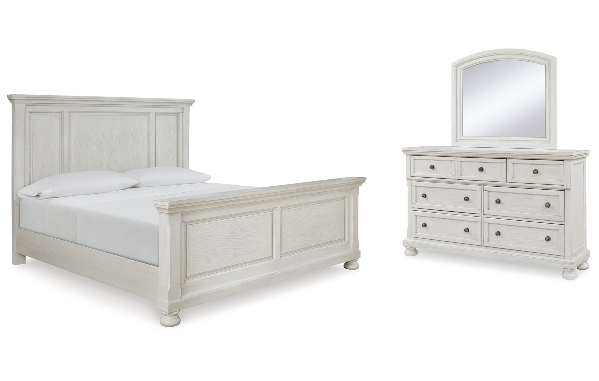 Robbinsdale King Panel Bed with Mirrored Dresser