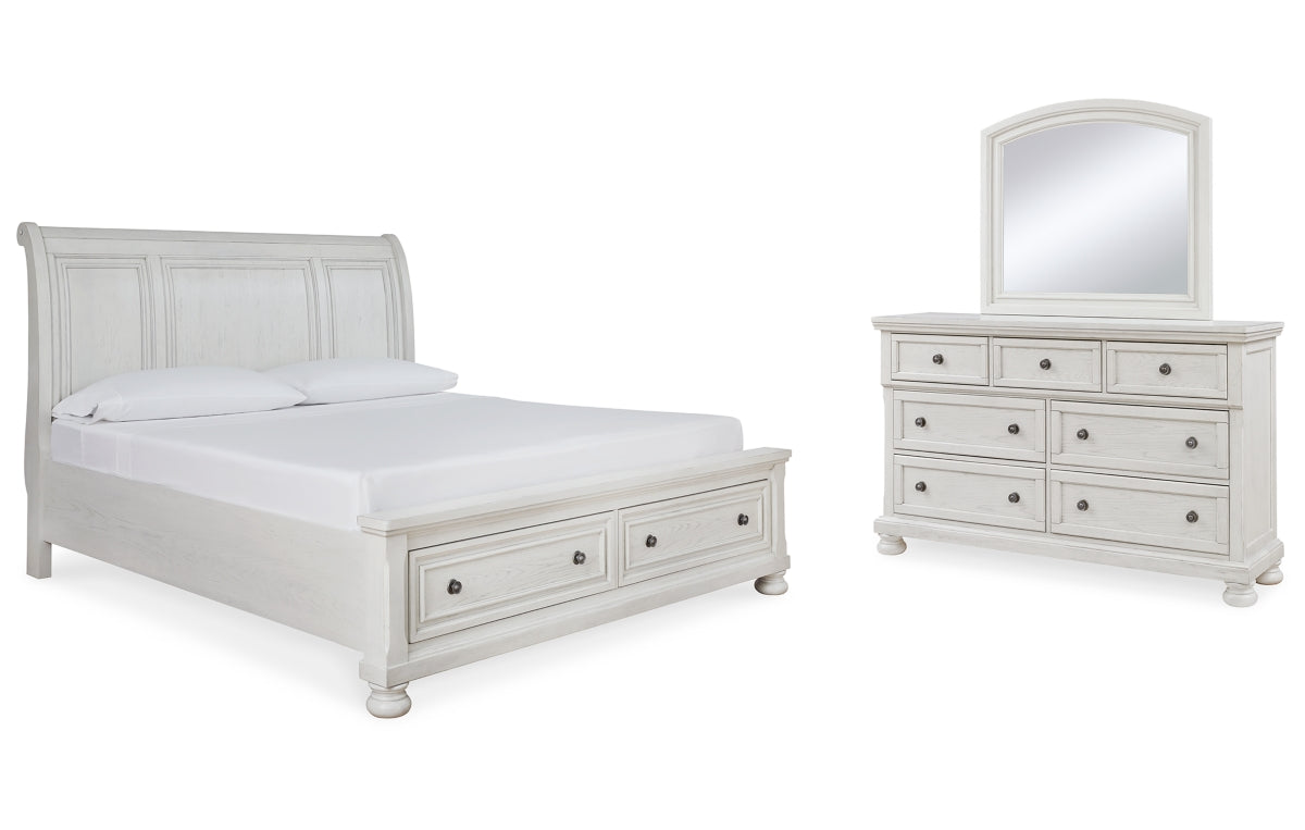 Robbinsdale Queen Sleigh Bed with Storage with Mirrored Dresser