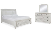 Robbinsdale King Sleigh Bed with Storage with Mirrored Dresser
