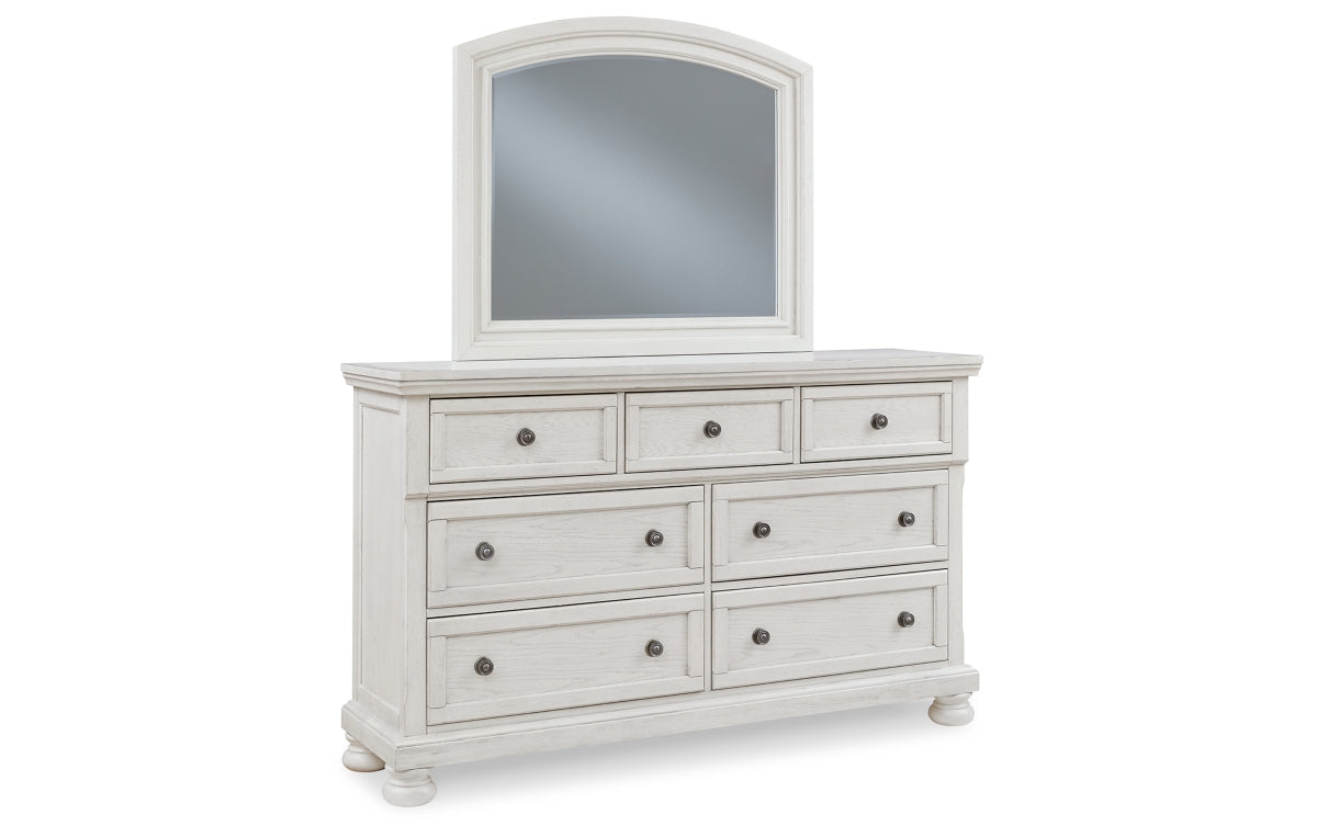 Robbinsdale King Sleigh Bed with Storage with Mirrored Dresser, Chest and Nightstand