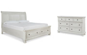 Robbinsdale California King Sleigh Bed with Storage with Mirrored Dresser