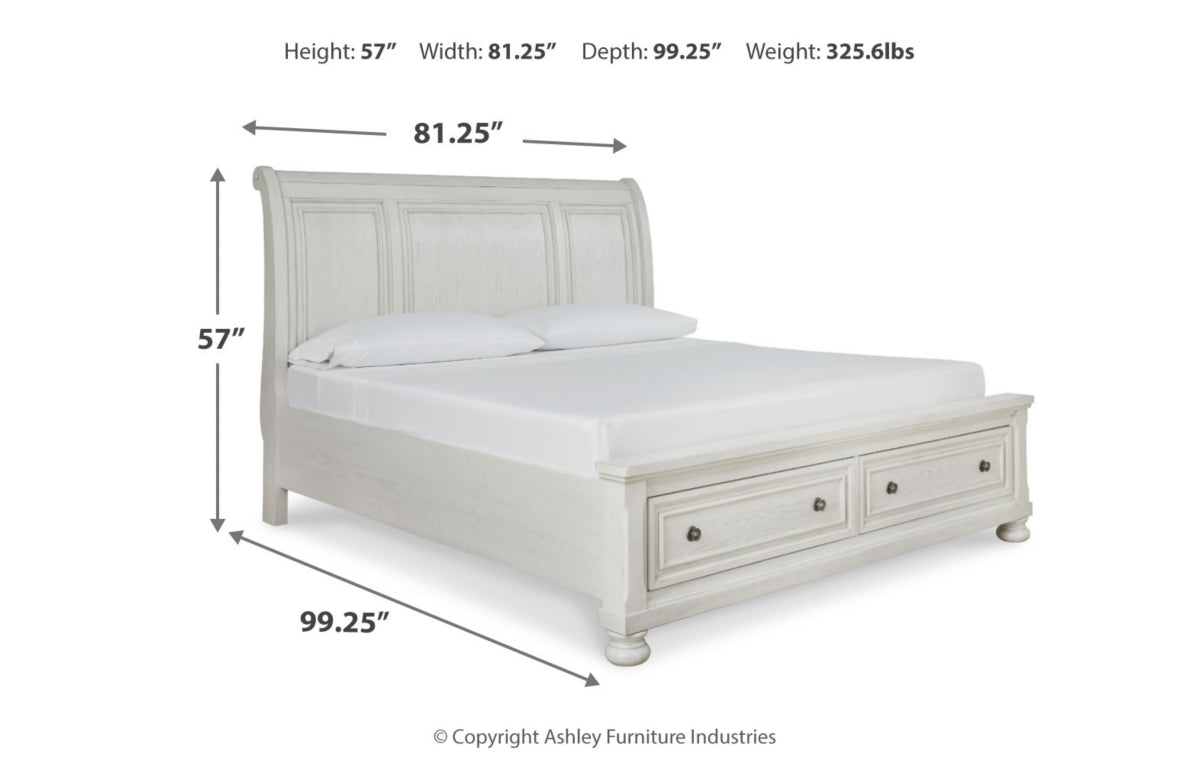 Robbinsdale California King Sleigh Bed with Storage with Mirrored Dresser