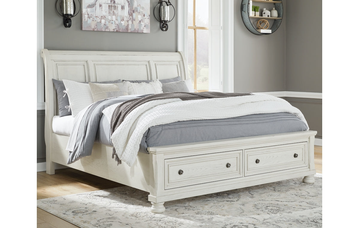 Robbinsdale California King Sleigh Bed with Storage with Mirrored Dresser