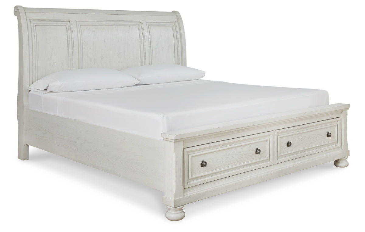 Robbinsdale King Sleigh Bed with Storage with Mirrored Dresser, Chest and Nightstand