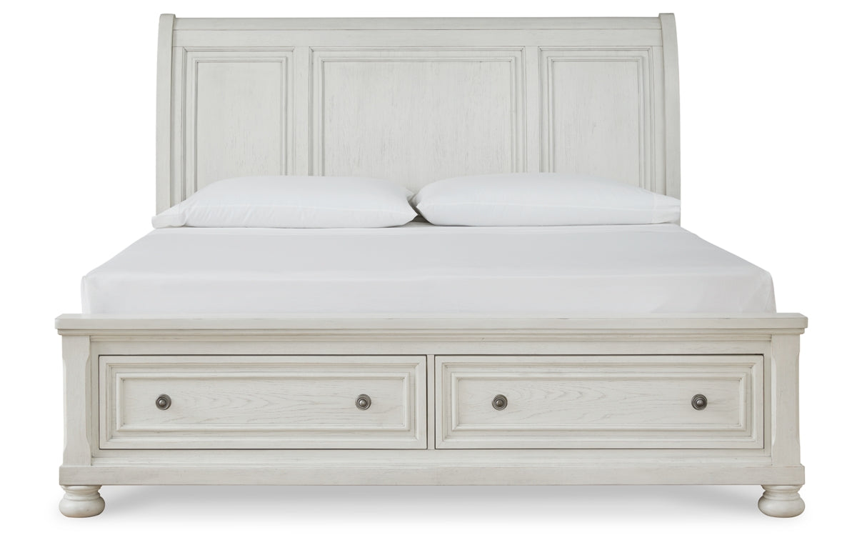 Robbinsdale California King Sleigh Bed with Storage with Mirrored Dresser