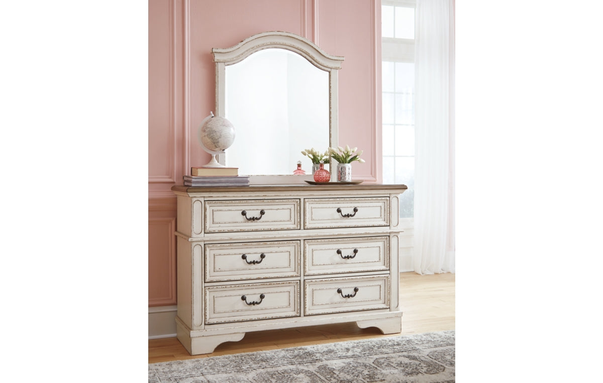 Realyn Full Panel Bed with Mirrored Dresser and Chest