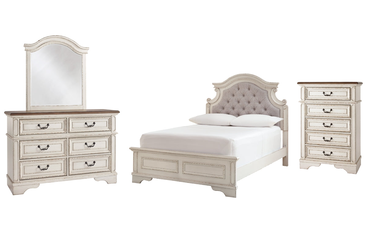 Realyn Full Panel Bed with Mirrored Dresser and Chest