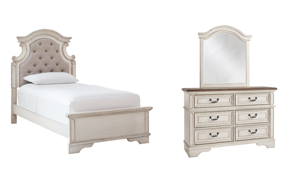 Realyn Twin Panel Bed with Mirrored Dresser