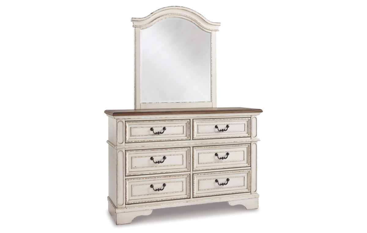 Realyn Twin Panel Bed with Mirrored Dresser and Chest