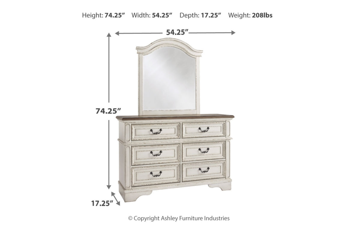 Realyn Full Panel Bed with Mirrored Dresser and Chest