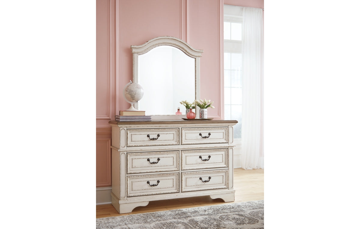 Realyn Twin Panel Bed with Mirrored Dresser and Chest