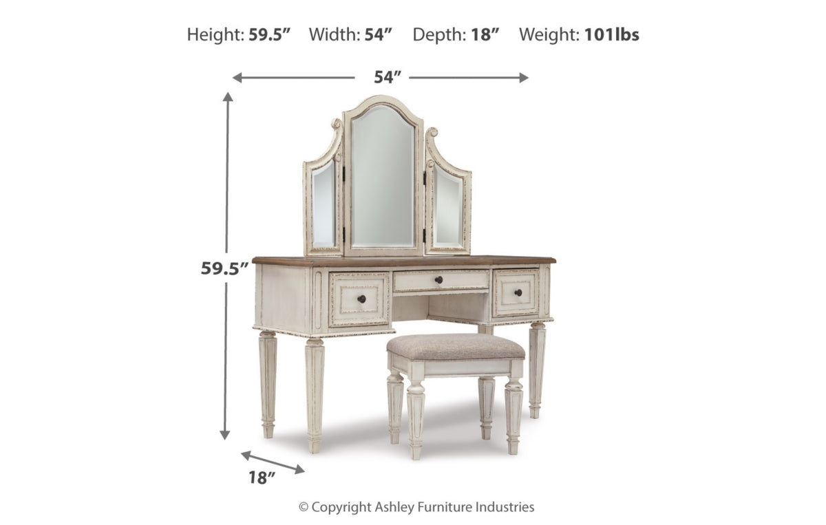 Realyn Vanity and Mirror with Stool