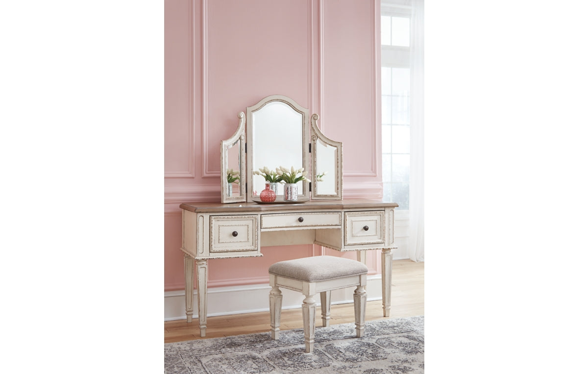 Realyn Vanity and Mirror with Stool