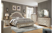 Realyn King Upholstered Bed with Mirrored Dresser and Chest