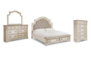 Realyn California King Upholstered Bed with Mirrored Dresser and Chest