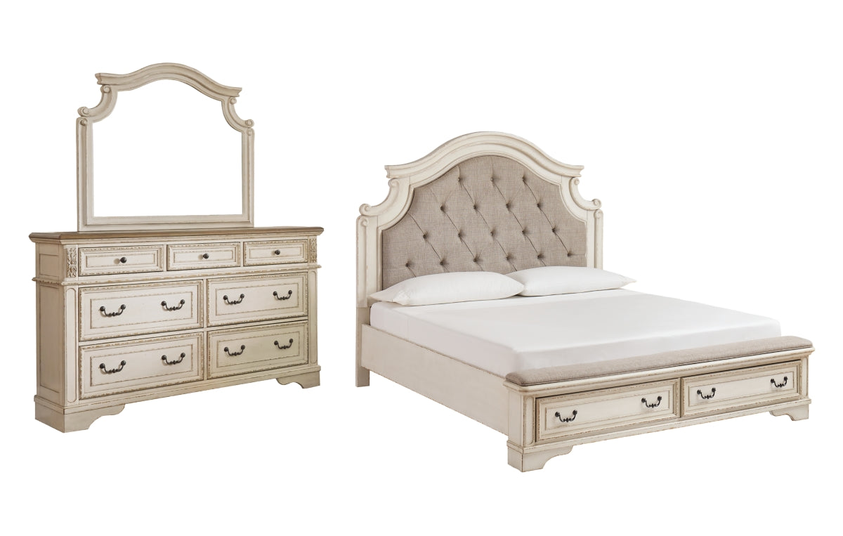 Realyn California King Upholstered Bed with Mirrored Dresser