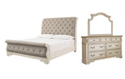 Realyn Queen Sleigh Bed with Mirrored Dresser