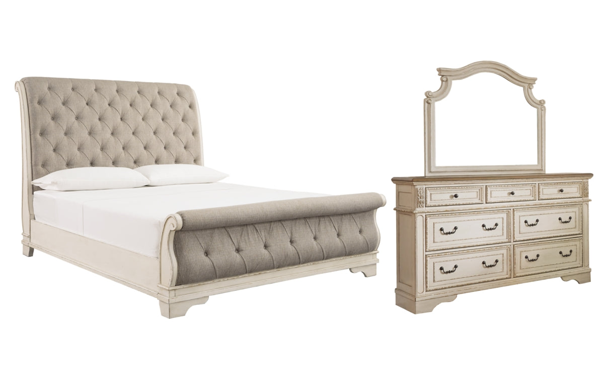 Realyn King Sleigh Bed with Mirrored Dresser